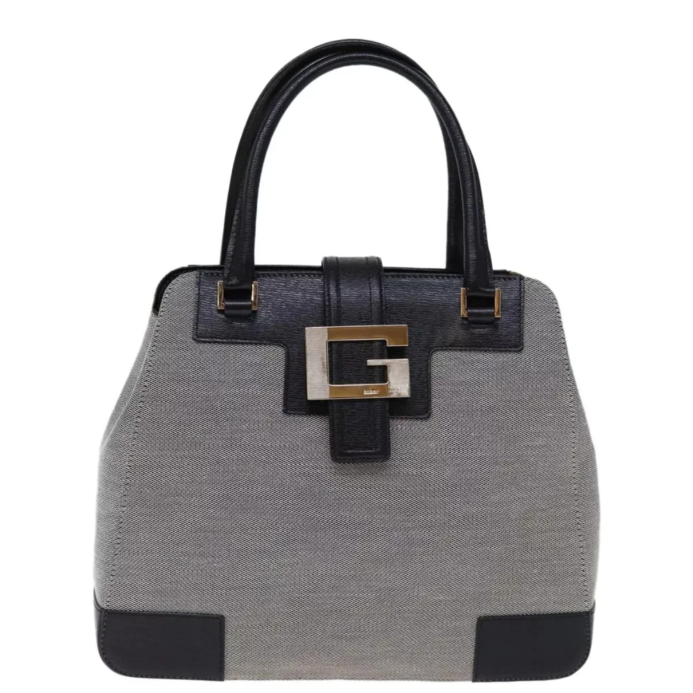 GUCCI Hand Bag Canvas Gray Auth